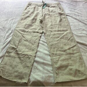 L.L.Bean Womens Linen Wide-Leg Pants 14 Regular Drawstring Casual Outdoor New